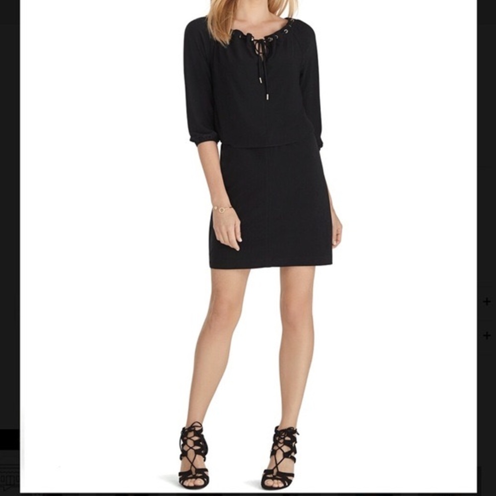 WHBM Black Blouson Dress with Gold Grommets - XS